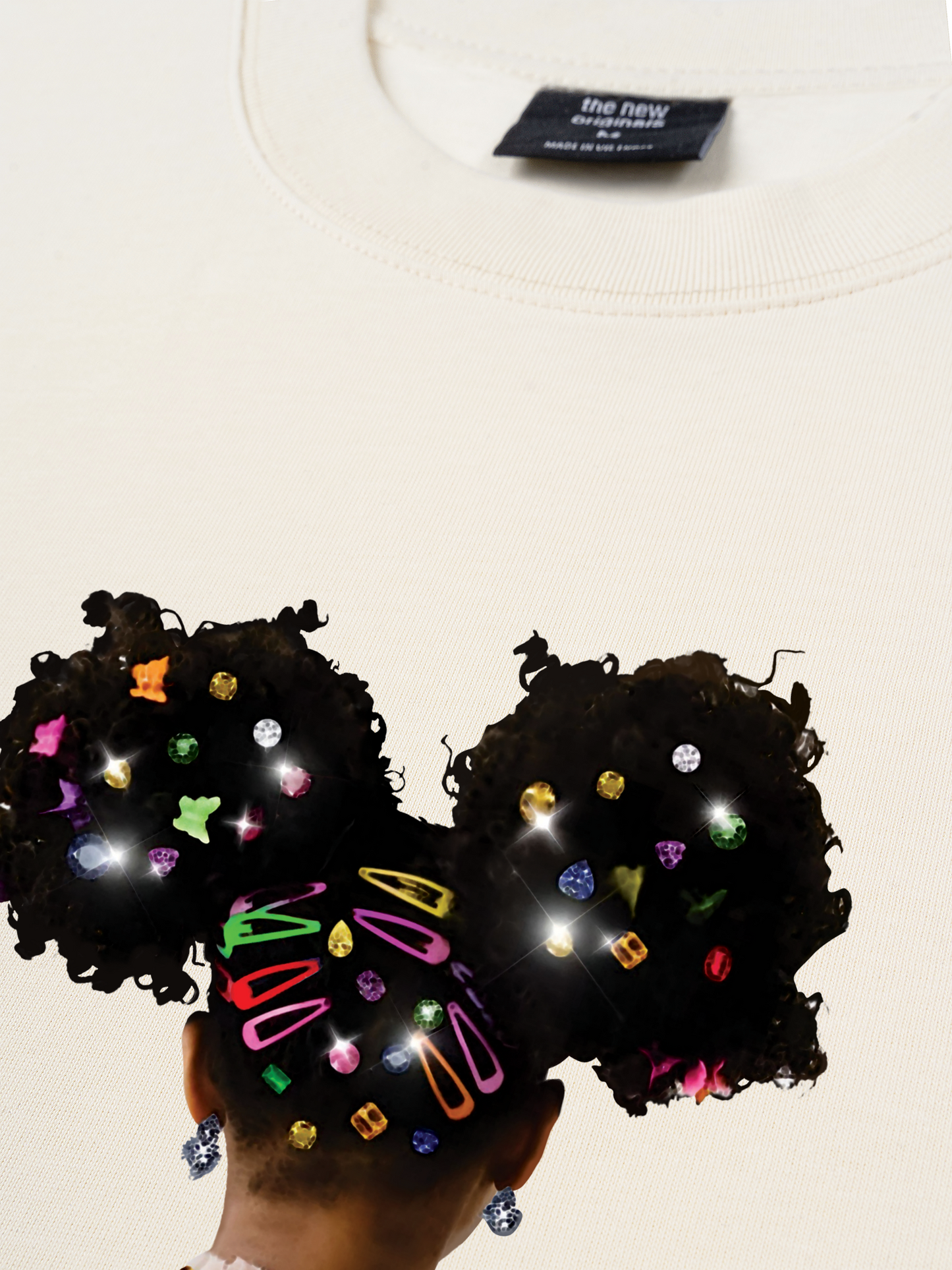 Áo Thun Relaxed Fit Colorful Diamond Hairpin Afro Girl