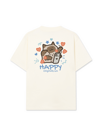 Áo Thun Relaxed Fit Happy Luv Cat Couple