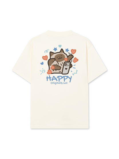 Áo Thun Relaxed Fit Happy Luv Cat Couple