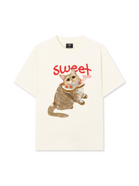 Áo Thun Relaxed Fit Animal Mood Strawberry Bread Cat