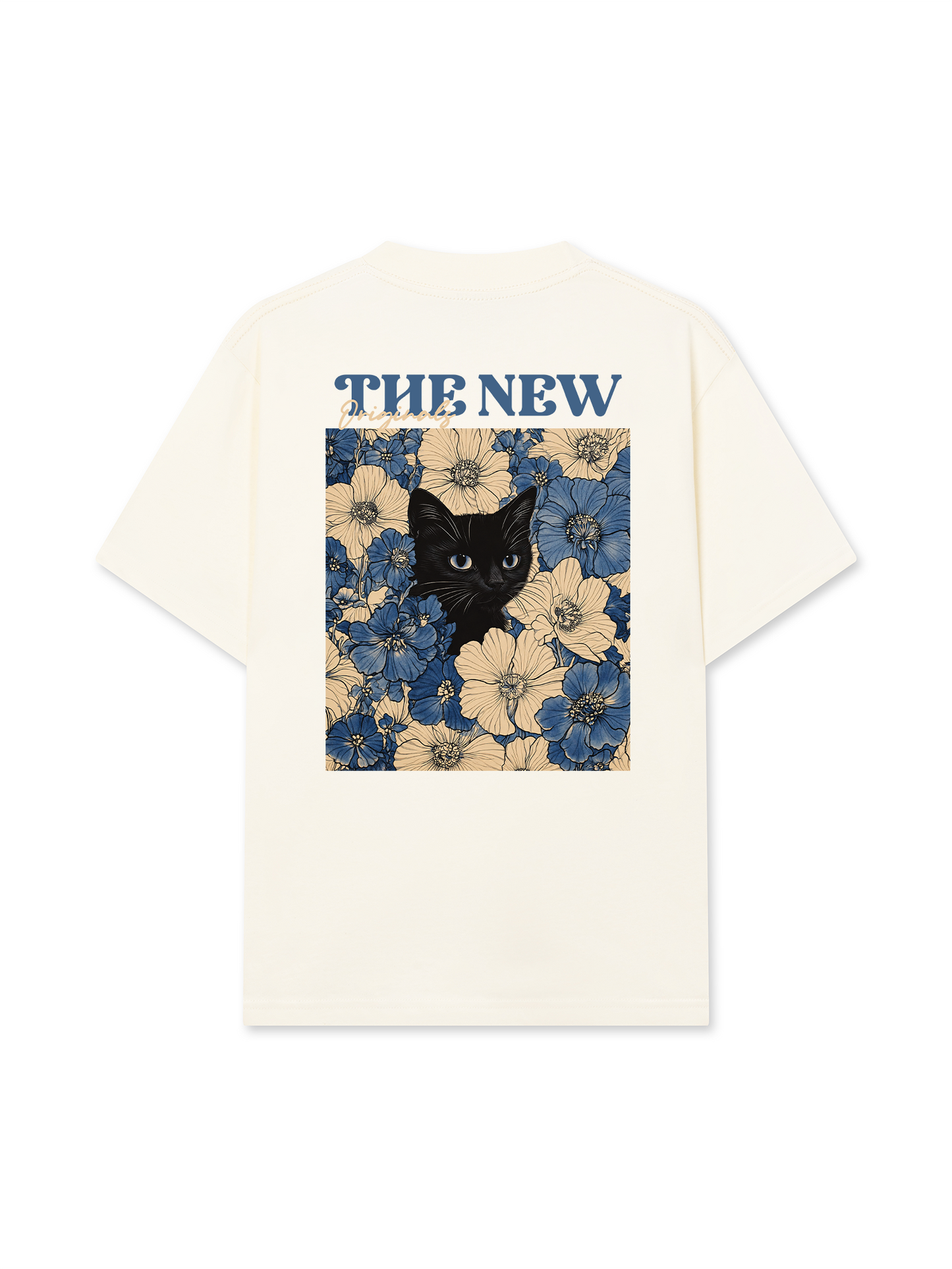 Áo Thun Relaxed Fit Blue Flower Cat