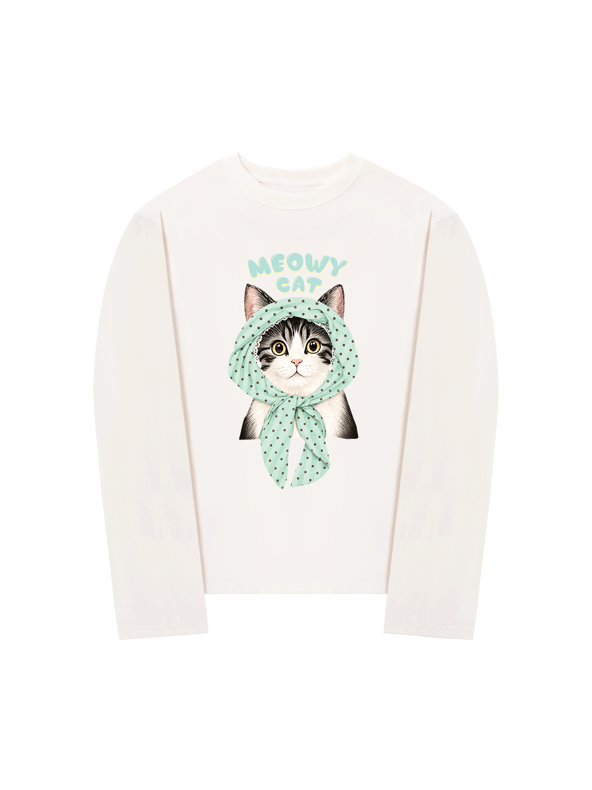 Áo Thun Dài Tay Meowy Cat Blue Tiffany Dots