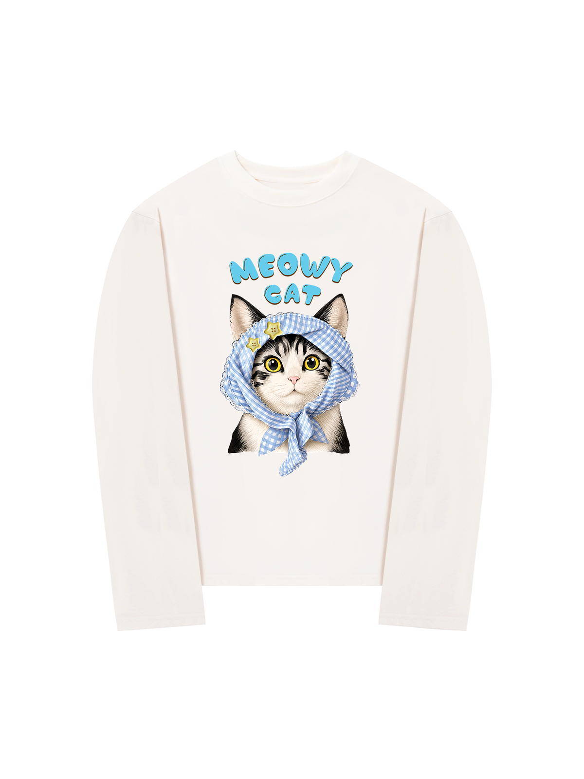 Áo Thun Dài Tay Blue Plaid Meowy Cat