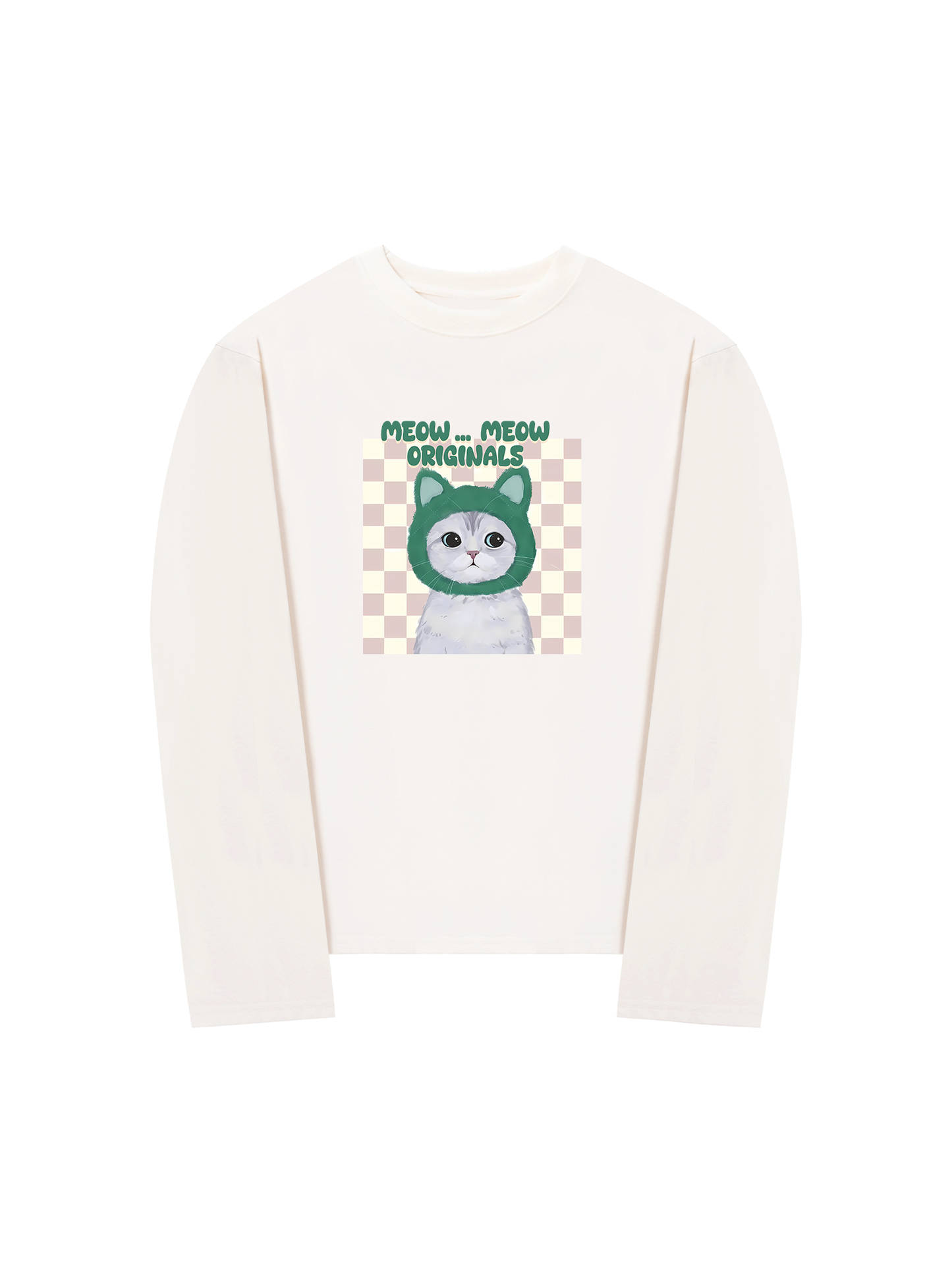 Áo Thun Dài Tay Animal Mood Meow Green Pink