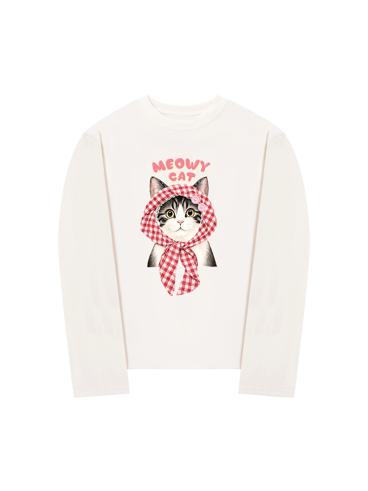Áo Thun Dài Tay Meowy Cat Pink Plaid