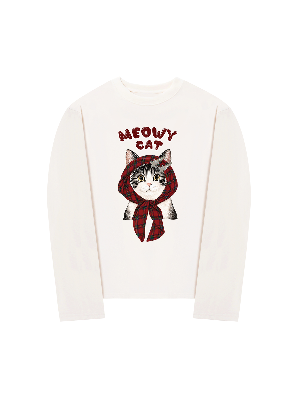 Áo Thun Dài Tay  Meowy Cat Red Xmas Plaid