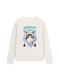 Áo Thun Dài Tay Blue Plaid Meowy Cat
