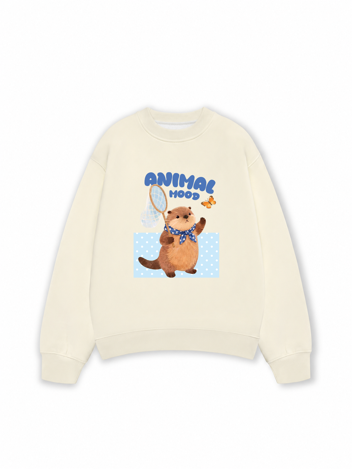 Áo Sweater Nỉ Hai Da Animal Beaver Catches Butterflies