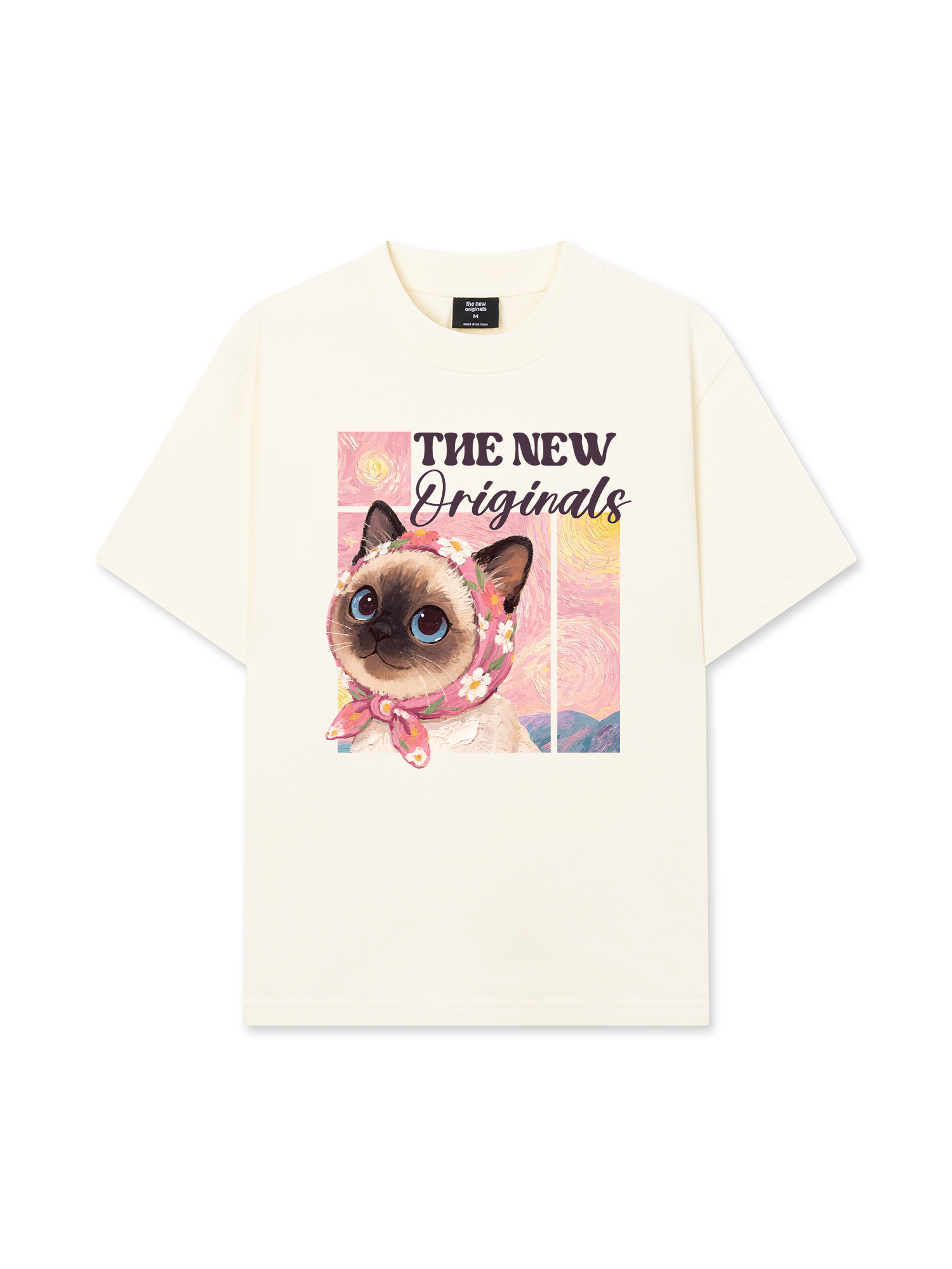 Áo Thun Relaxed Fit Pink Flower Cat