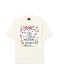 Áo Thun Relaxed Fit Cute Girl Pink Bow And Animal