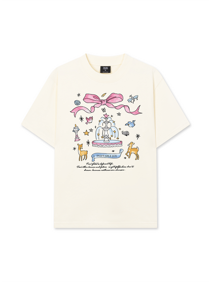Áo Thun Relaxed Fit Cute Girl Pink Bow And Animal