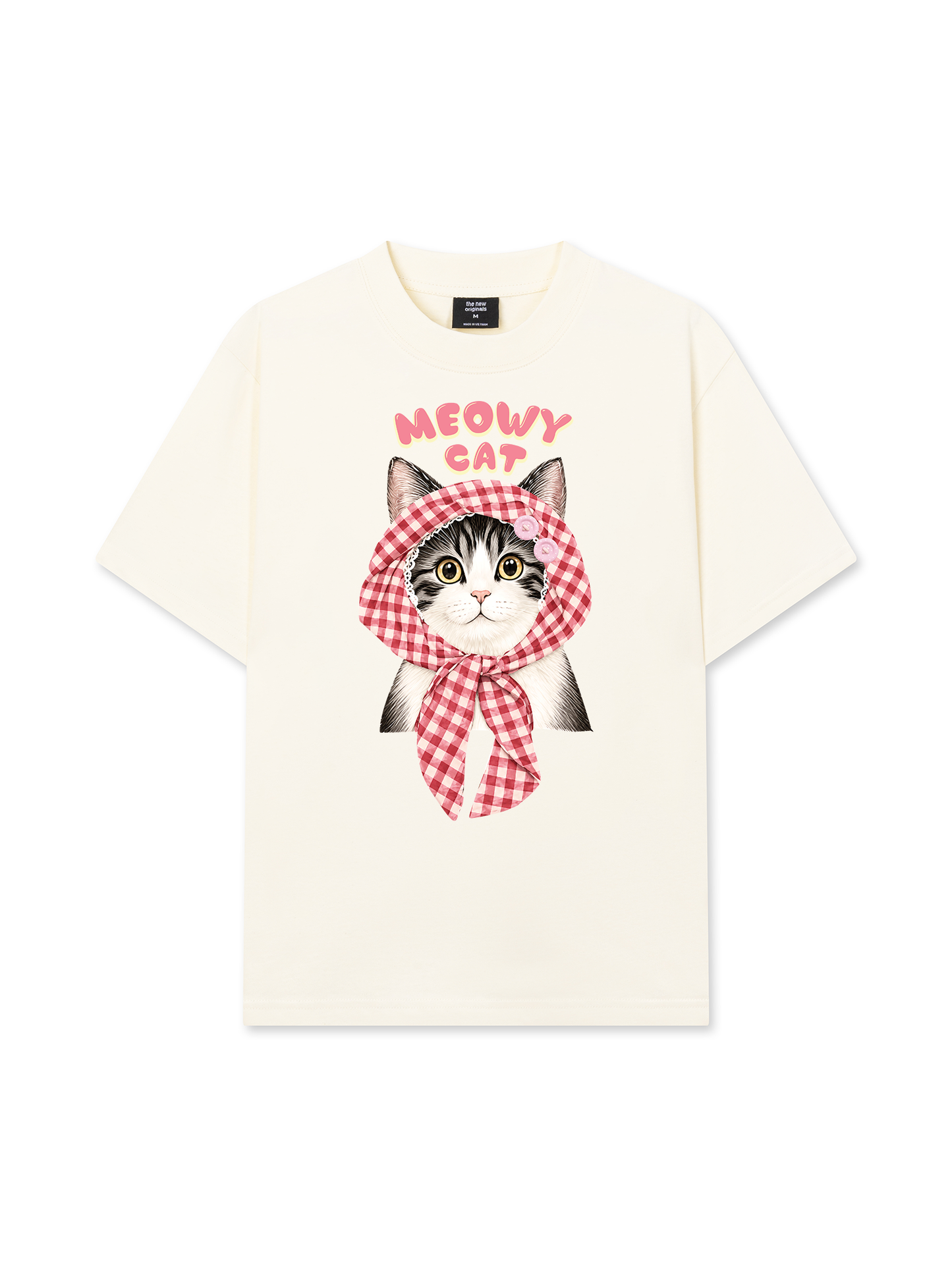 Áo Thun Relaxed Fit Meowy Cat Pink Plaid