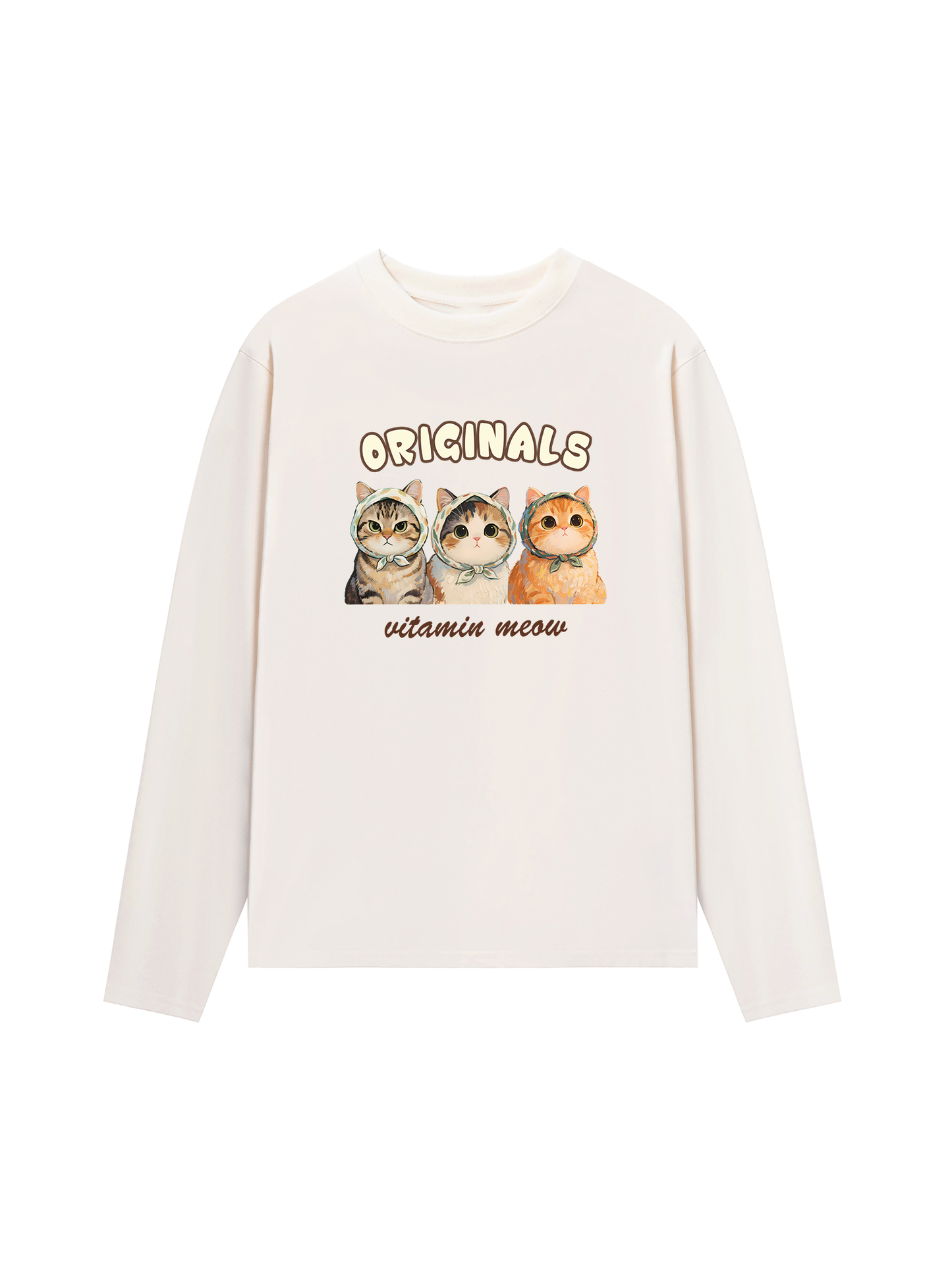 Áo Thun Dài Tay Cute Three Cat Vitamin Meow