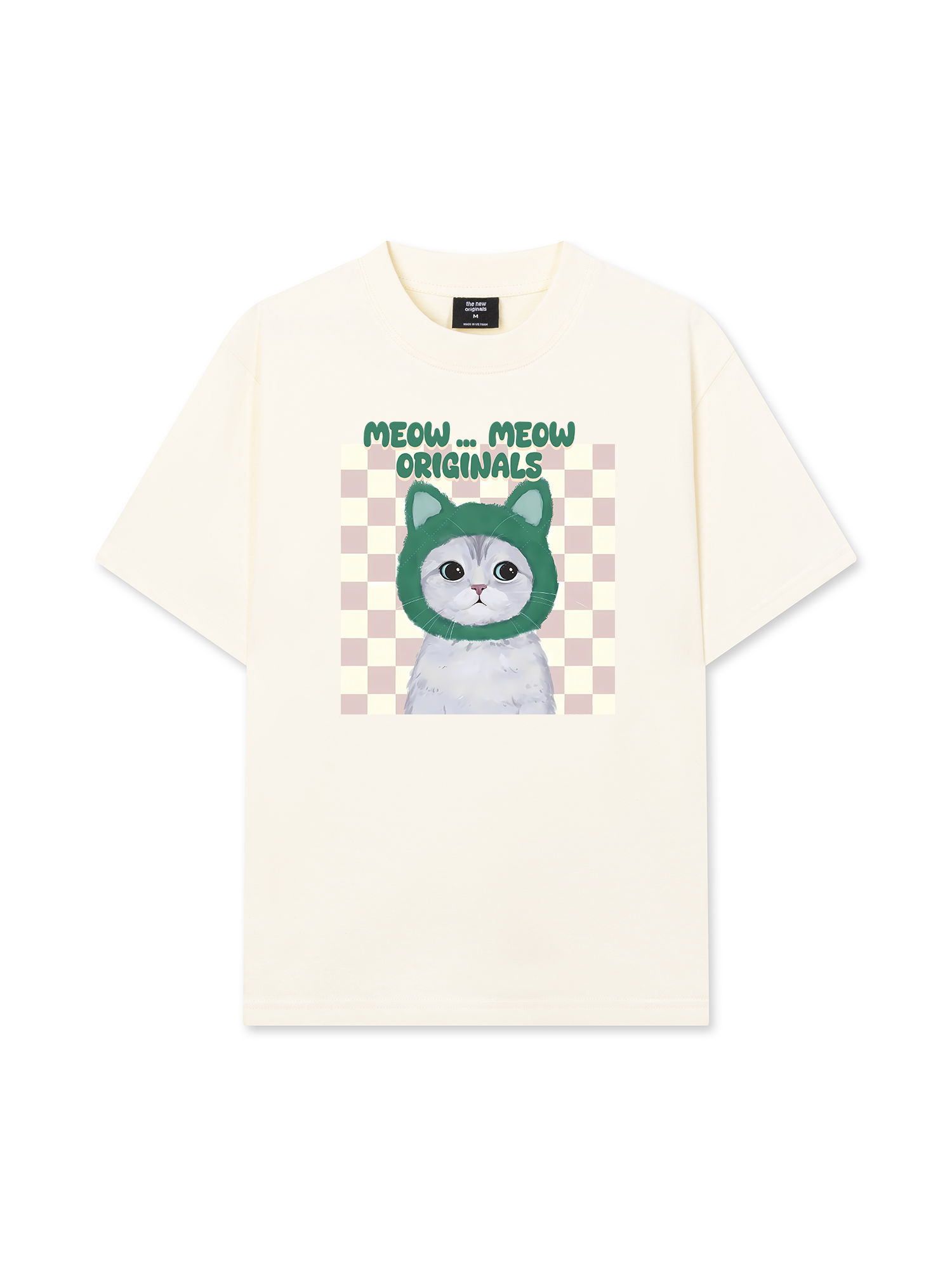 Áo Thun Relaxed Fit Animal Mood Meow Green Pink