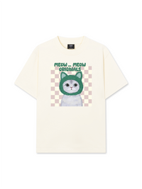 Áo Thun Relaxed Fit Animal Mood Meow Green Pink