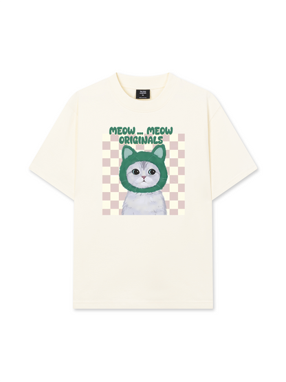 Áo Thun Relaxed Fit Animal Mood Meow Green Pink