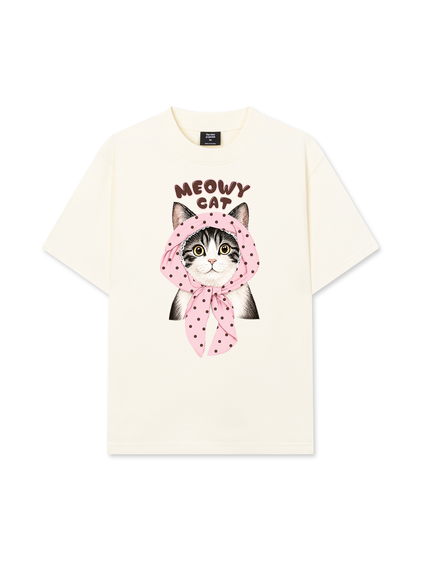 Áo Thun Relaxed Fit Meowy Cat Pink Polka
