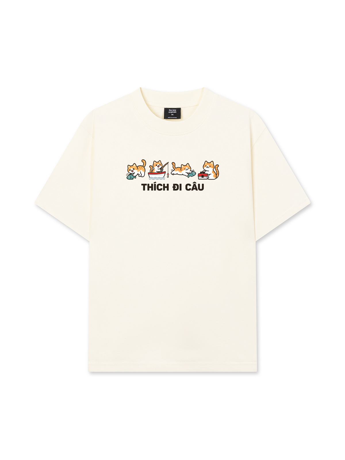 Áo Thun Relaxed Fit Thích Đi Câu-Mèo Cam
