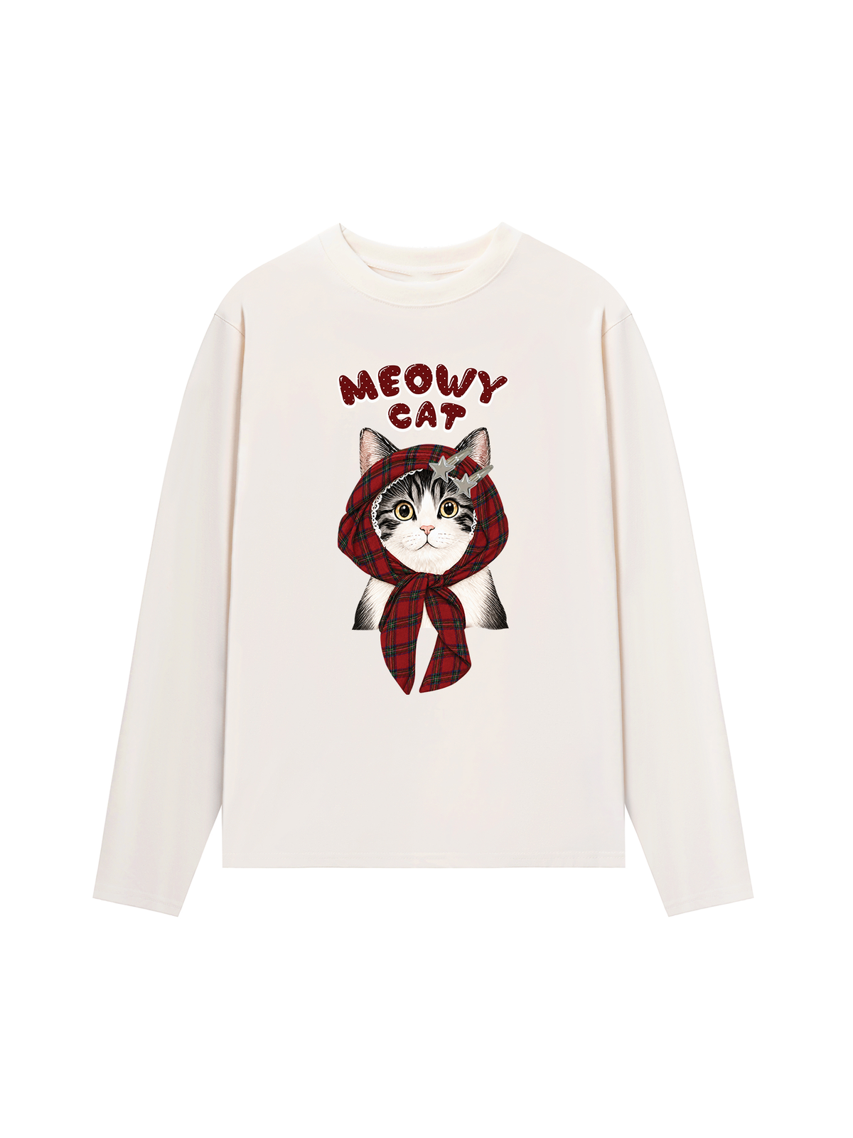 Áo Thun Dài Tay  Meowy Cat Red Xmas Plaid