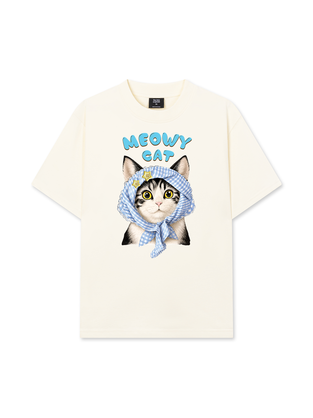 Áo Thun Relaxed Fit Blue Plaid Meowy Cat