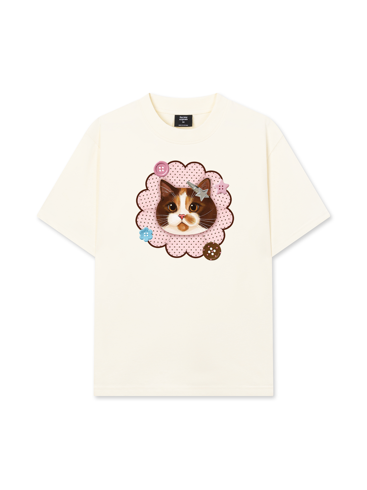 Áo Thun Relaxed Fit Cute Pink Flower Cat
