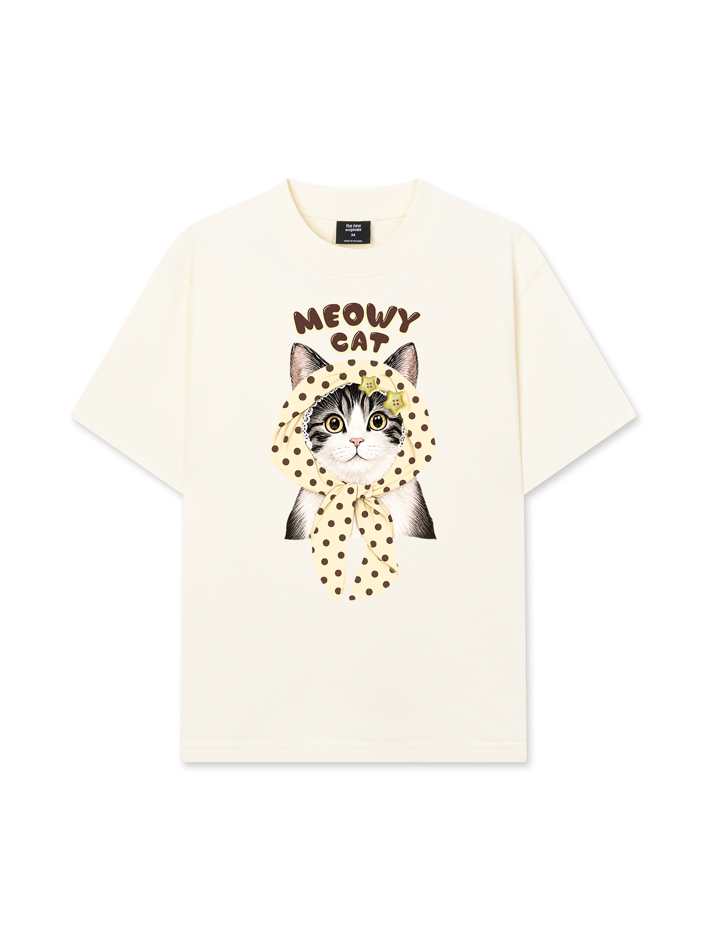 Áo Thun Relaxed Fit  Meowy Cat Cream