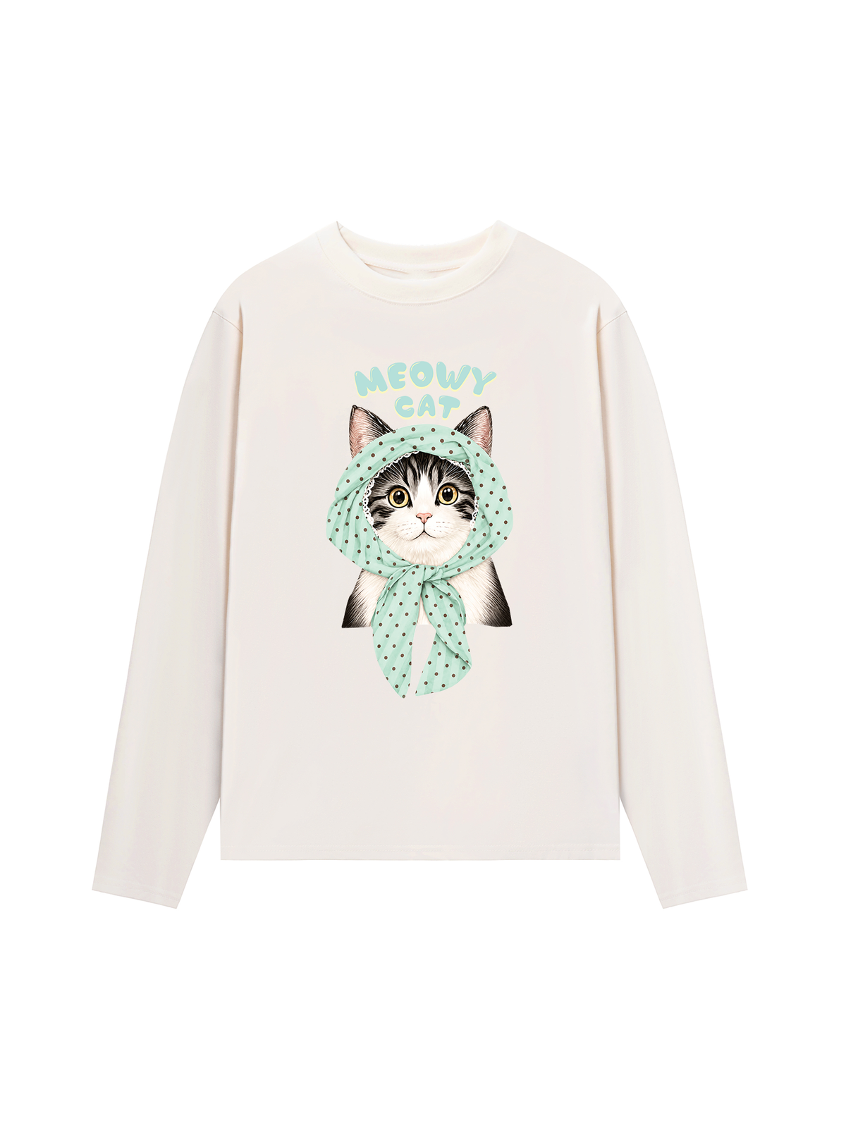 Áo Thun Dài Tay Meowy Cat Blue Tiffany Dots