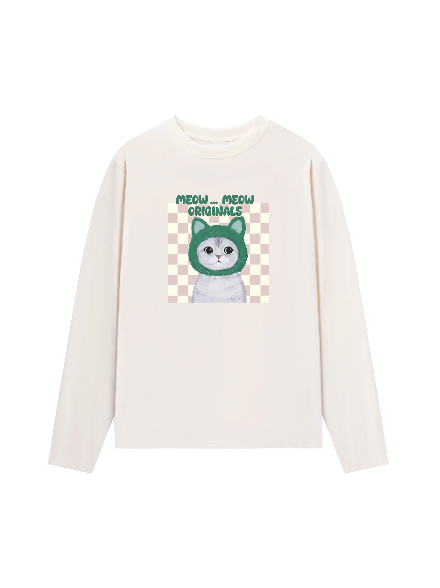 Áo Thun Dài Tay Animal Mood Meow Green Pink