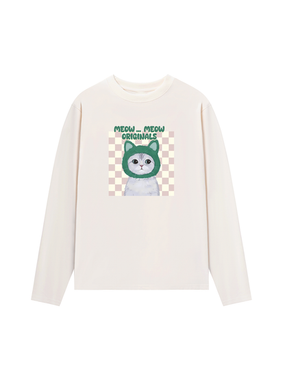 Áo Thun Dài Tay Animal Mood Meow Green Pink