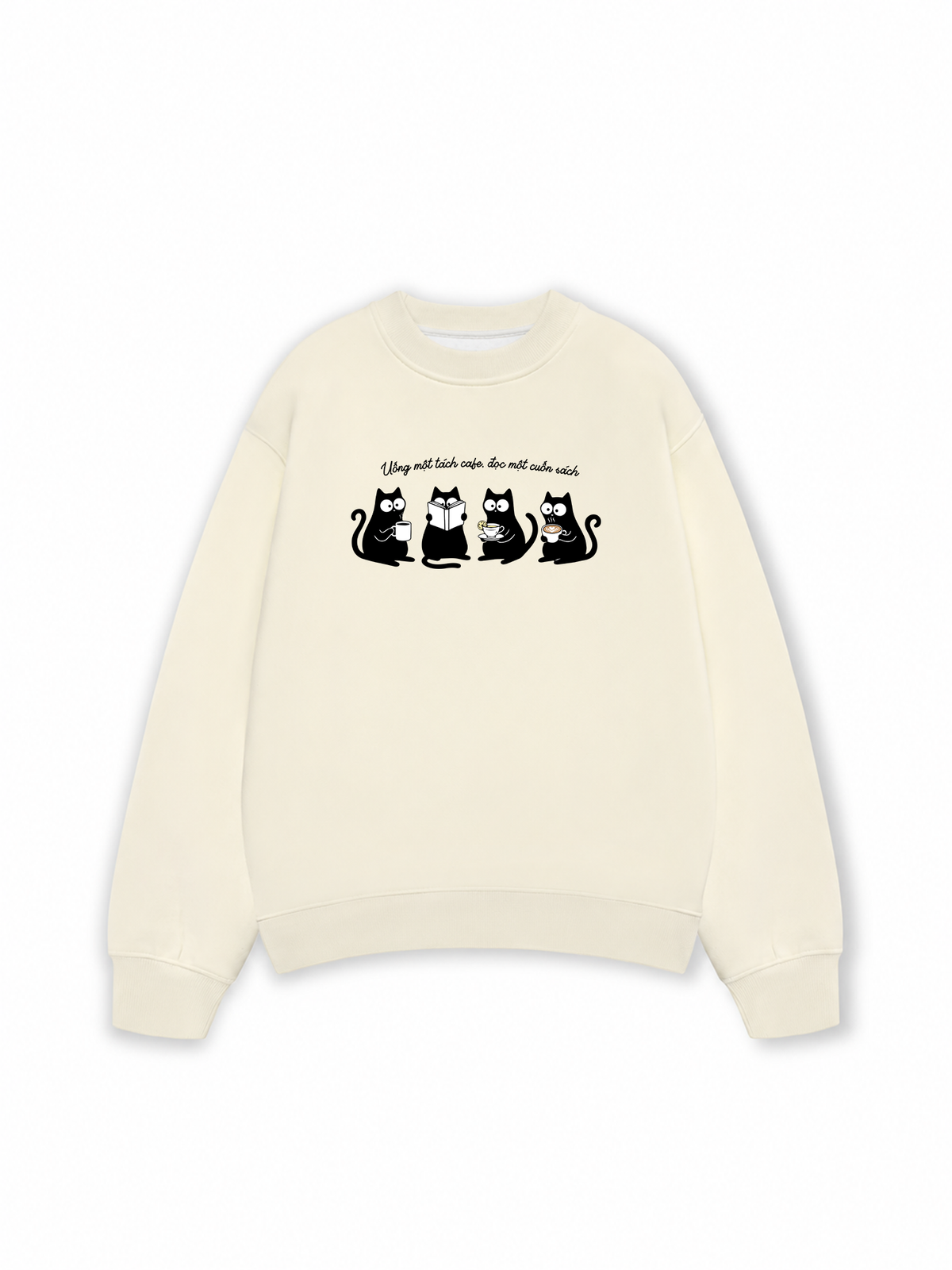 Áo Sweater Nỉ Hai Da Uống Một Tách Cafe Đọc 1 Cuốn Sách
