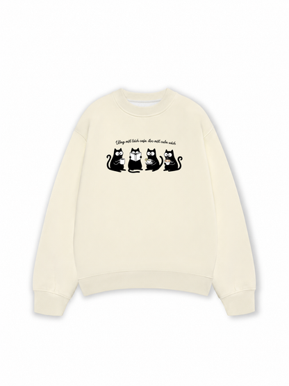 Áo Sweater Nỉ Hai Da Uống Một Tách Cafe Đọc 1 Cuốn Sách