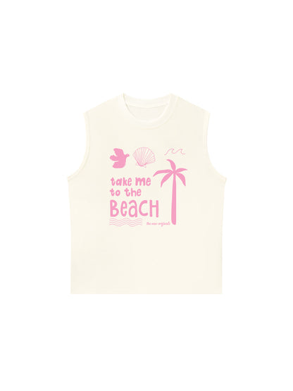 Áo Ba Lỗ Relaxed Fit Take Me To The Beach Pink