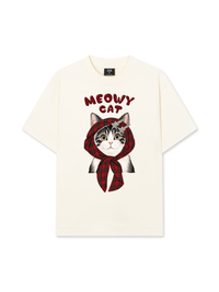 Áo Thun Relaxed Fit Meowy Cat Red Xmas Plaid