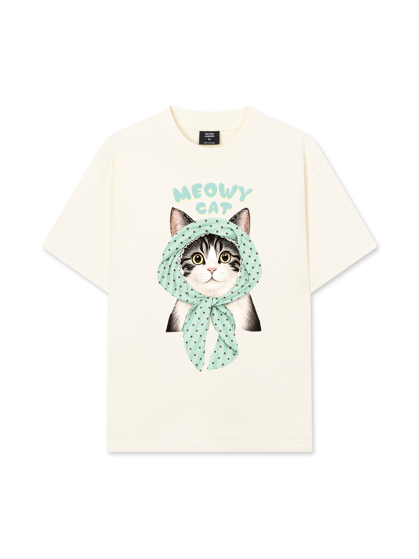 Áo Thun Relaxed Fit Meowy Cat Blue Tiffany Dots
