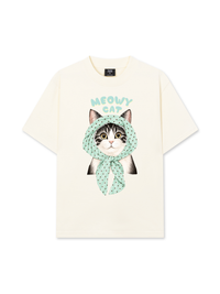 Áo Thun Relaxed Fit Meowy Cat Blue Tiffany Dots