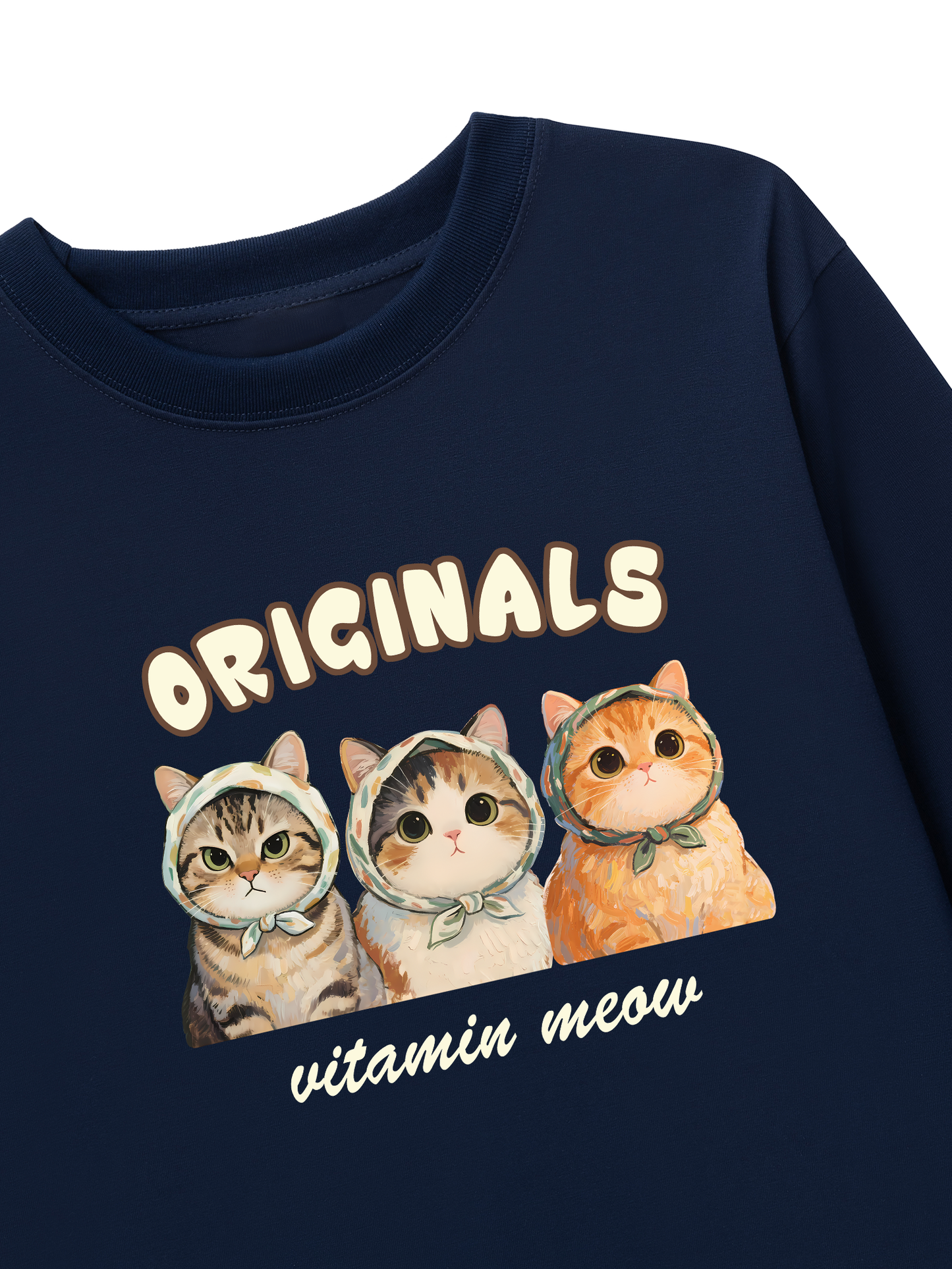 Áo Thun Dài Tay Cute Three Cat Vitamin Meow