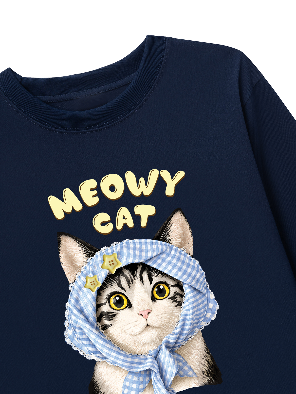 Áo Thun Dài Tay Blue Plaid Meowy Cat