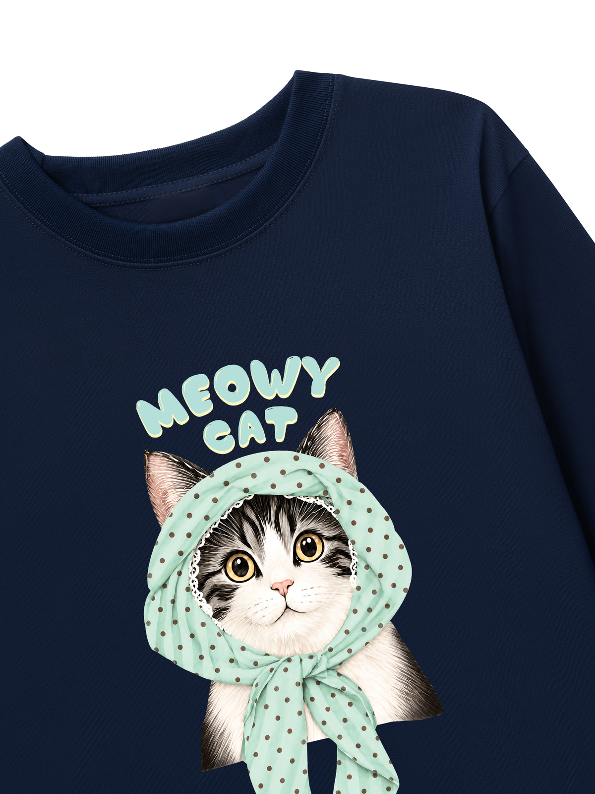 Áo Thun Dài Tay Meowy Cat Blue Tiffany Dots