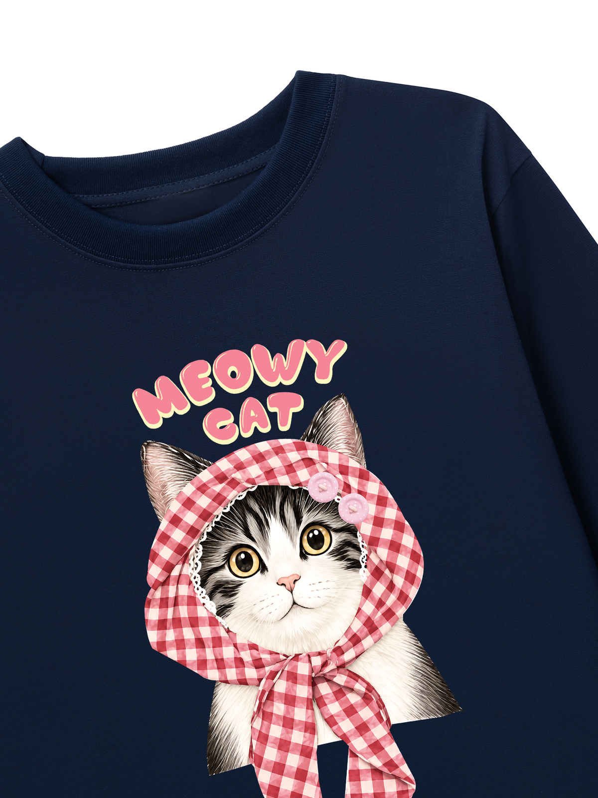 Áo Thun Dài Tay Meowy Cat Pink Plaid