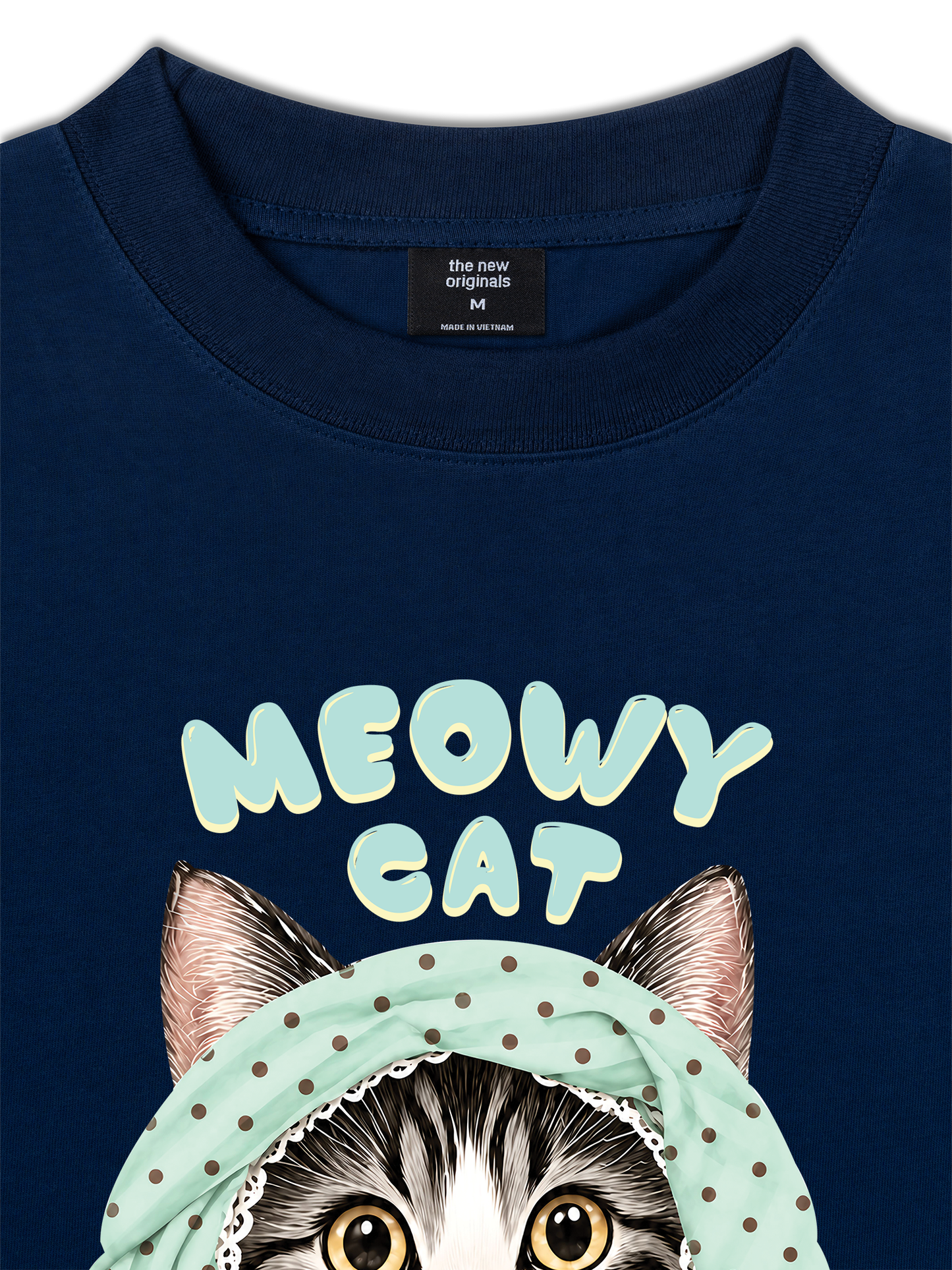 Áo Thun Relaxed Fit Meowy Cat Blue Tiffany Dots