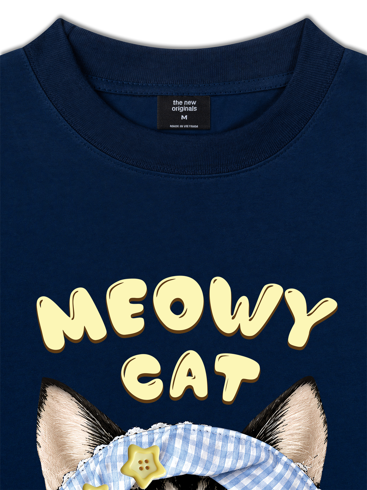 Áo Thun Relaxed Fit Blue Plaid Meowy Cat