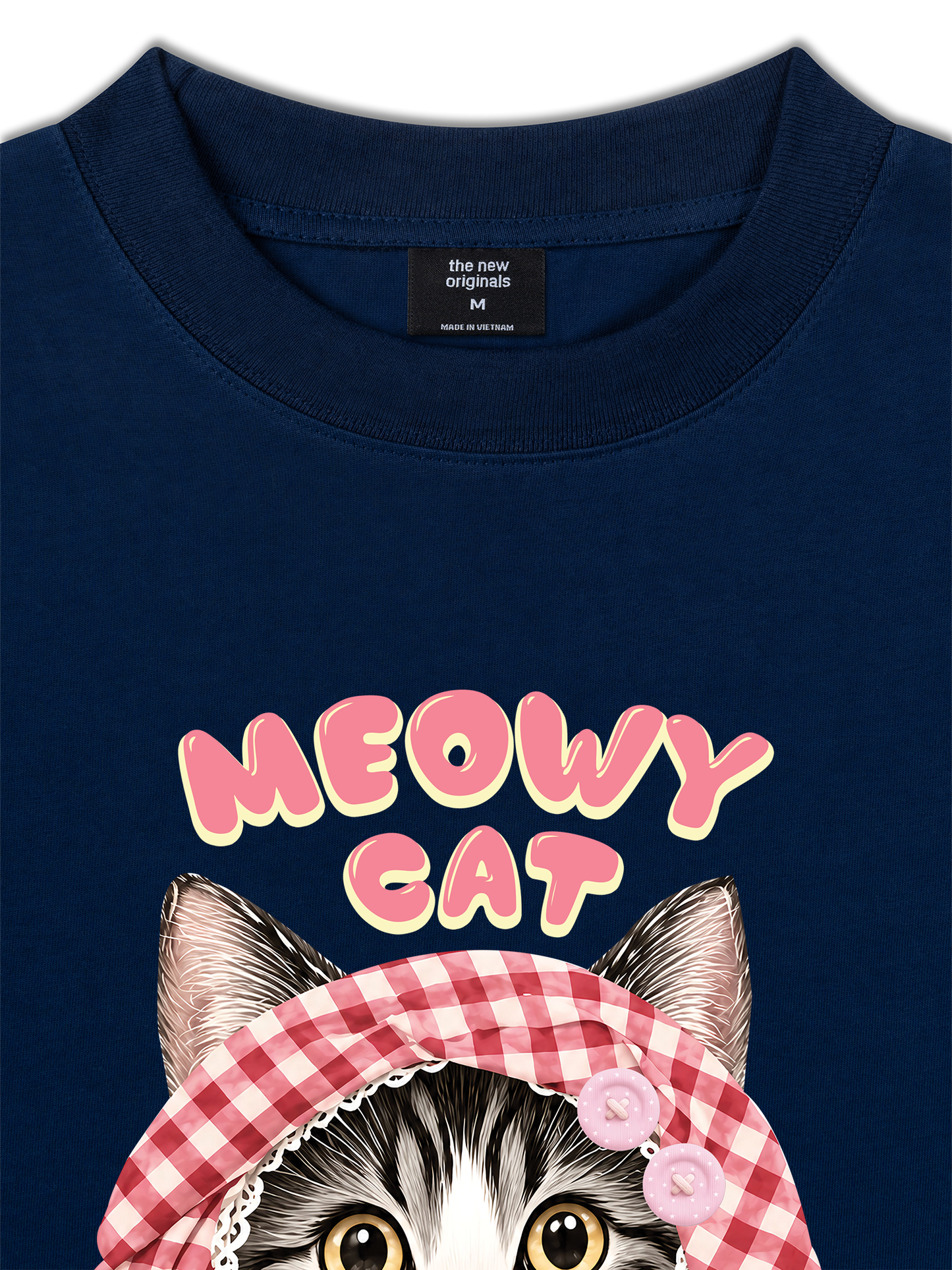 Áo Thun Relaxed Fit Meowy Cat Pink Plaid
