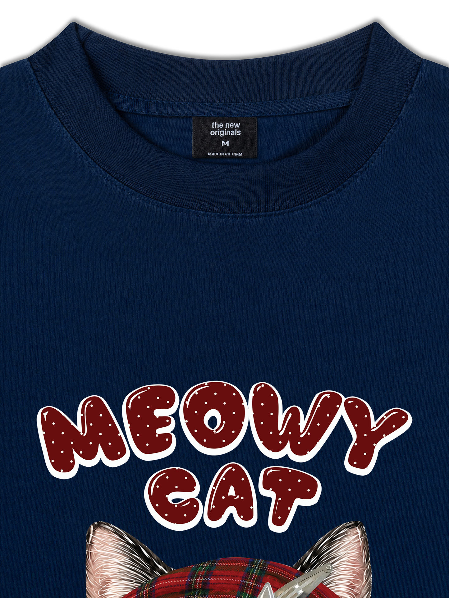 Áo Thun Relaxed Fit Meowy Cat Red Xmas Plaid
