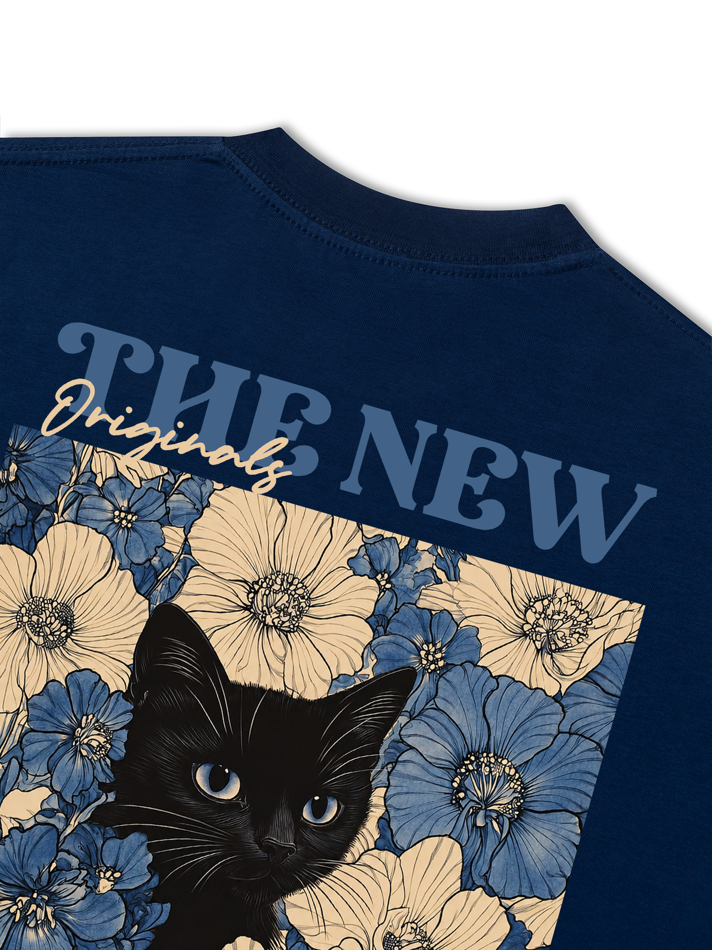 Áo Thun Relaxed Fit Blue Flower Cat