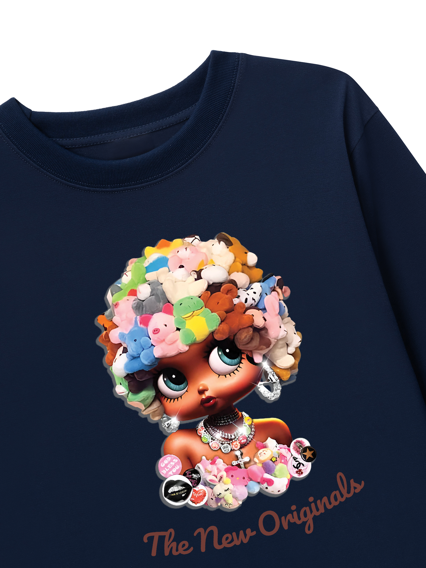 Áo Thun Dài Tay Colorful Plush Doll Head Cover Cartoon Girl