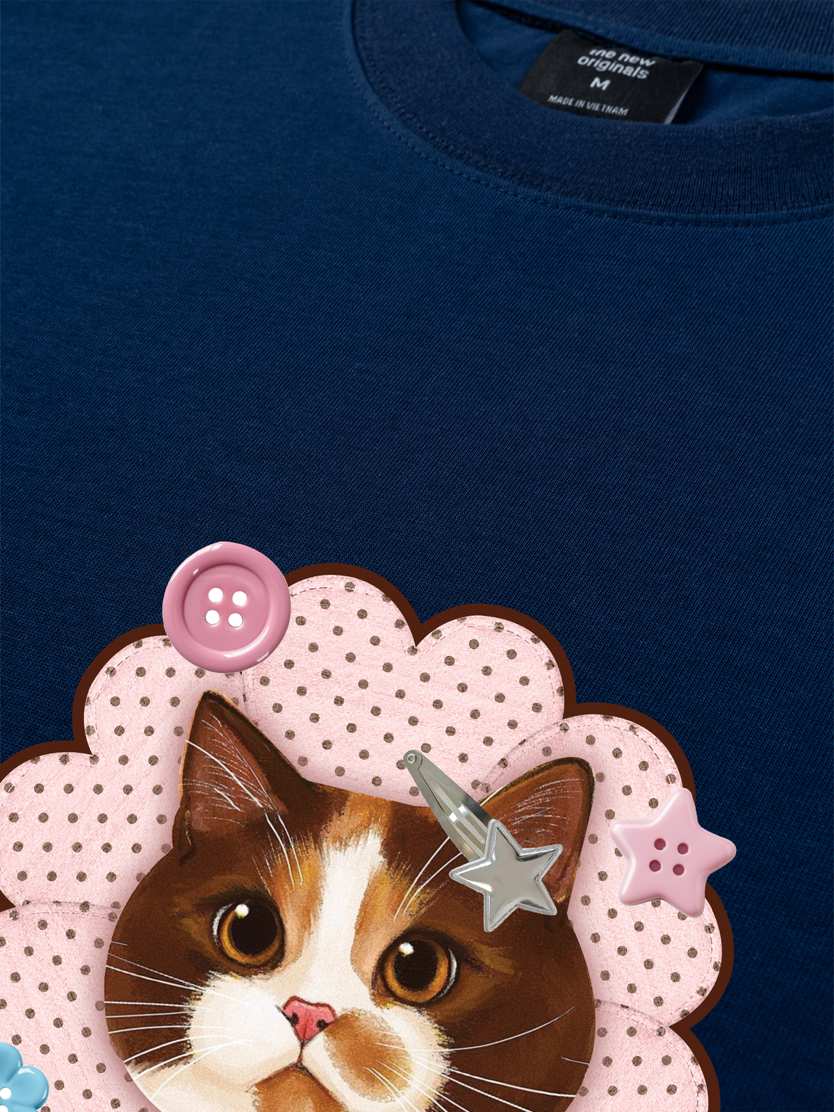 Áo Thun Relaxed Fit Cute Pink Flower Cat