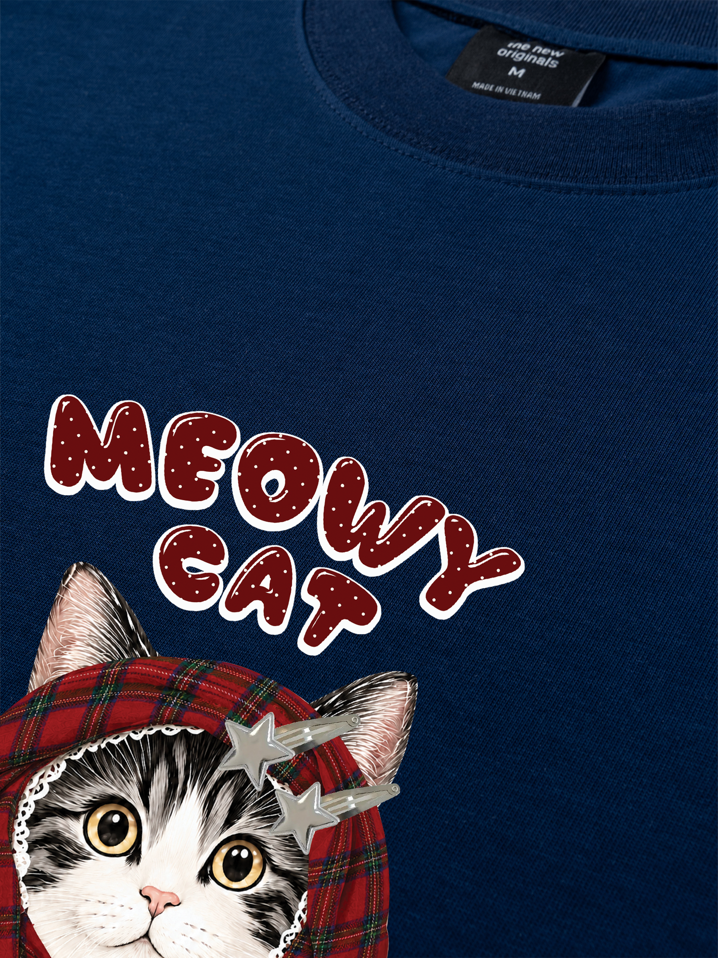 Áo Thun Relaxed Fit Meowy Cat Red Xmas Plaid