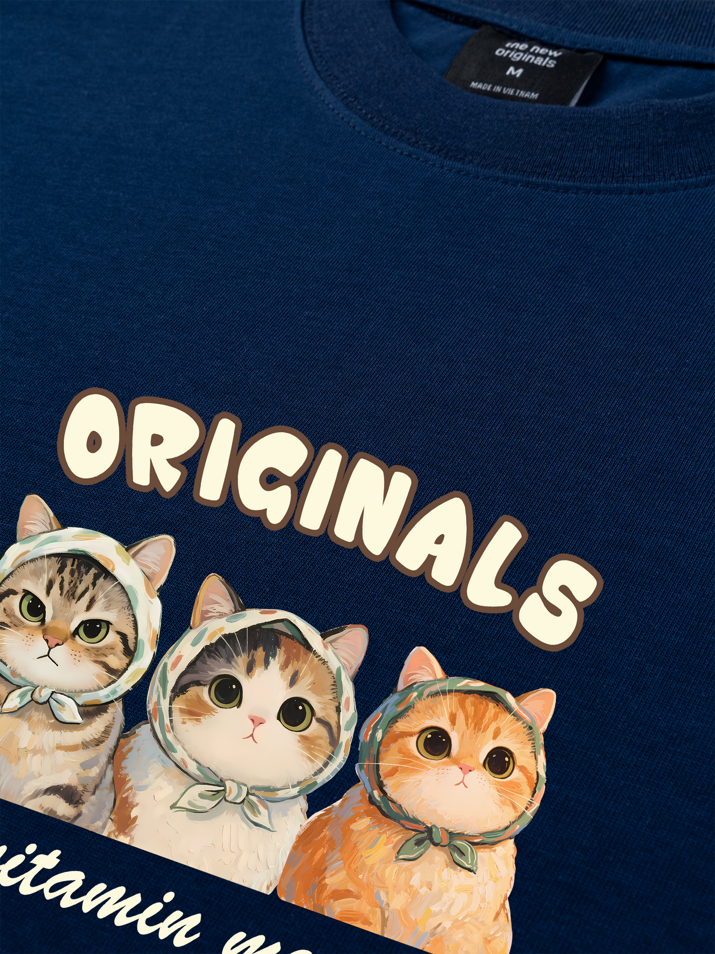 Áo Thun Relaxed Fit Cute Three Cat Vitamin Meow