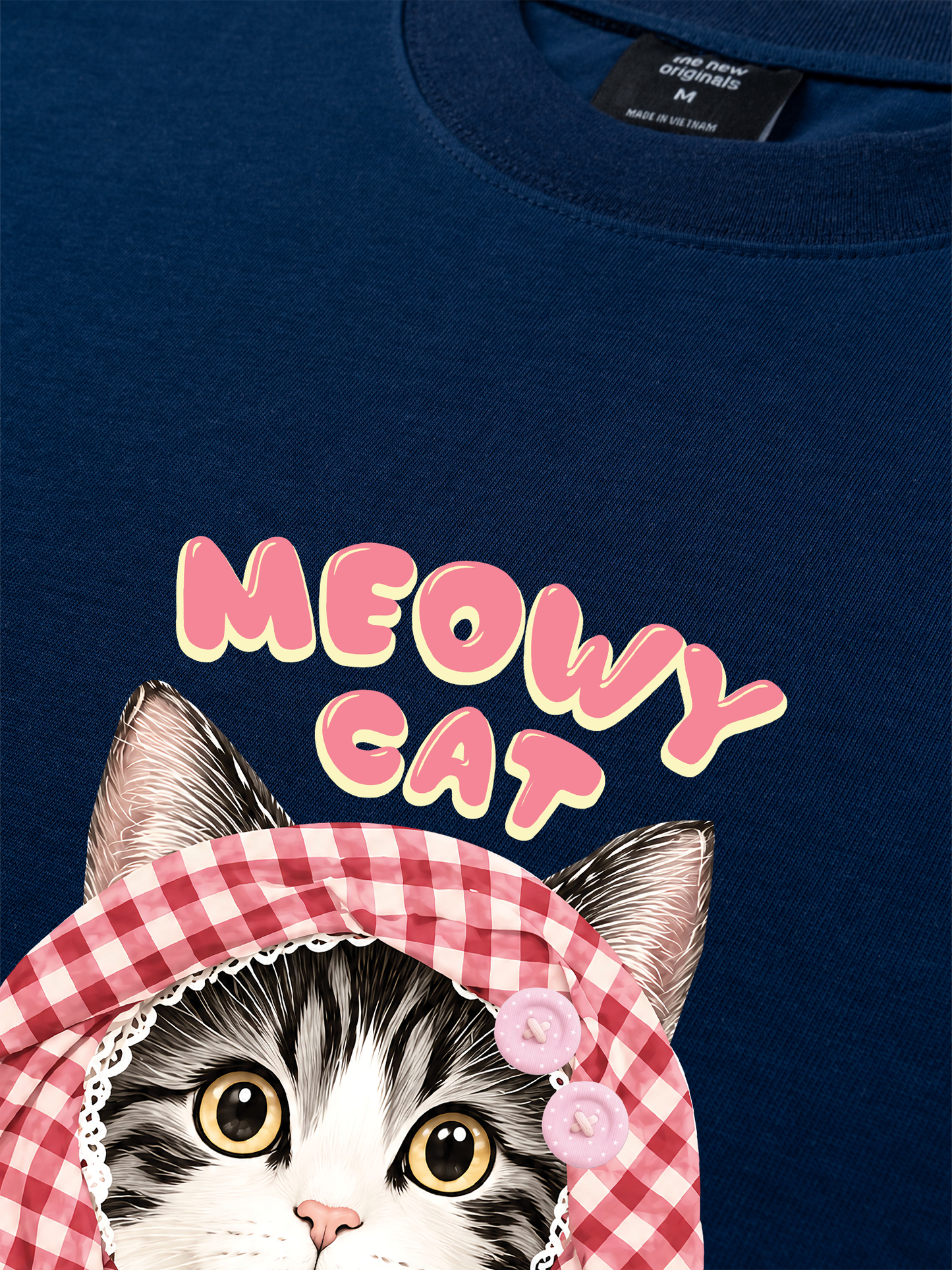 Áo Thun Relaxed Fit Meowy Cat Pink Plaid