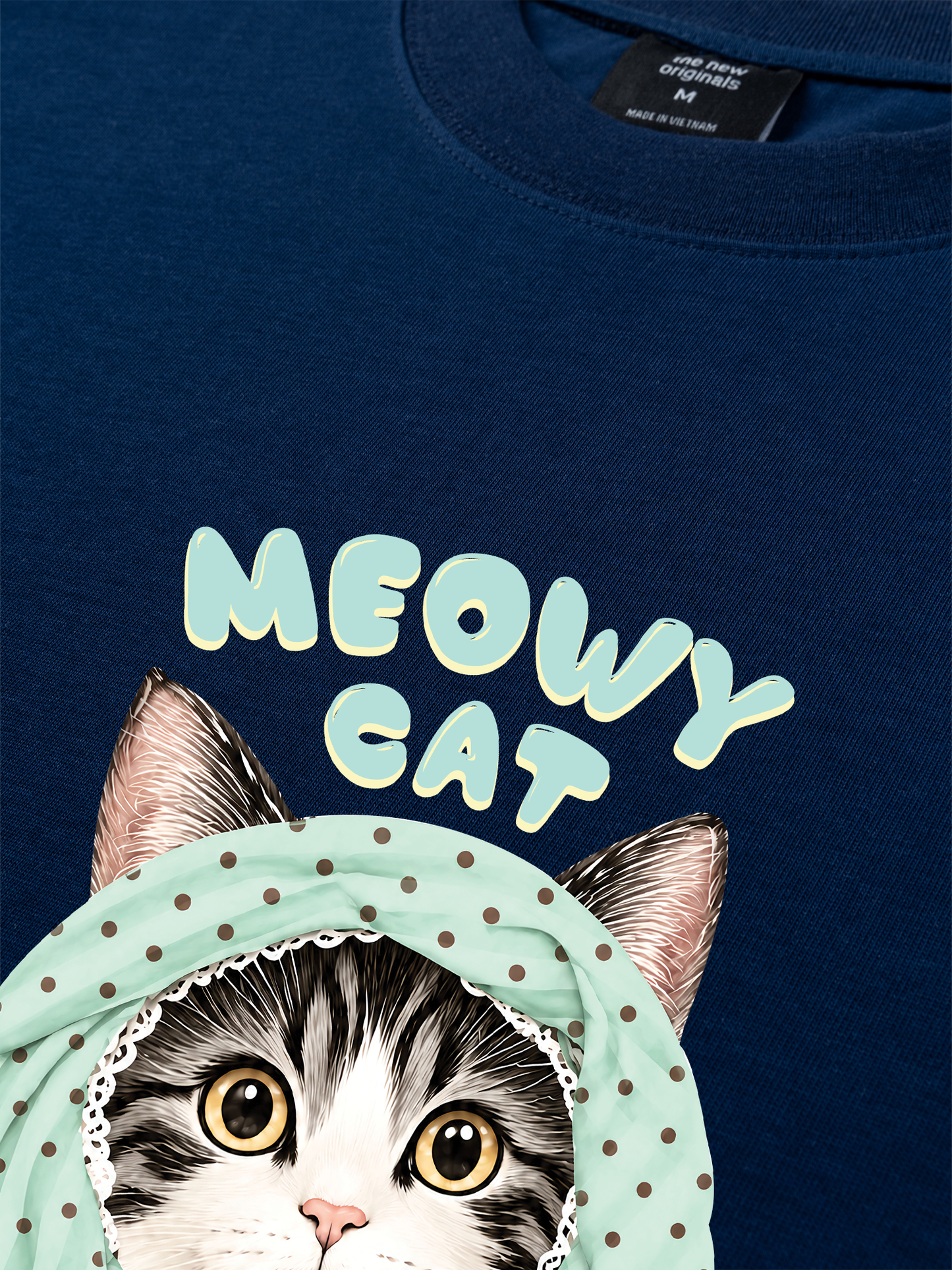 Áo Thun Relaxed Fit Meowy Cat Blue Tiffany Dots